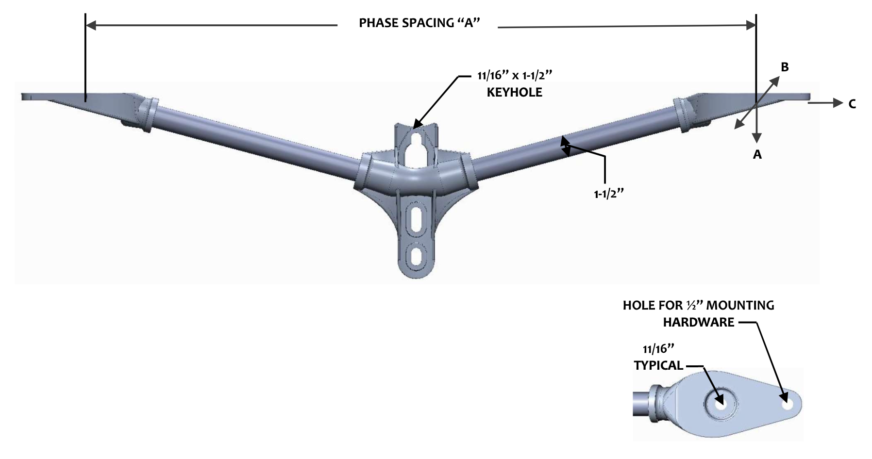 FLH2-1-36-C4 Double Phase 15° Cutout & Arrestor Bracket