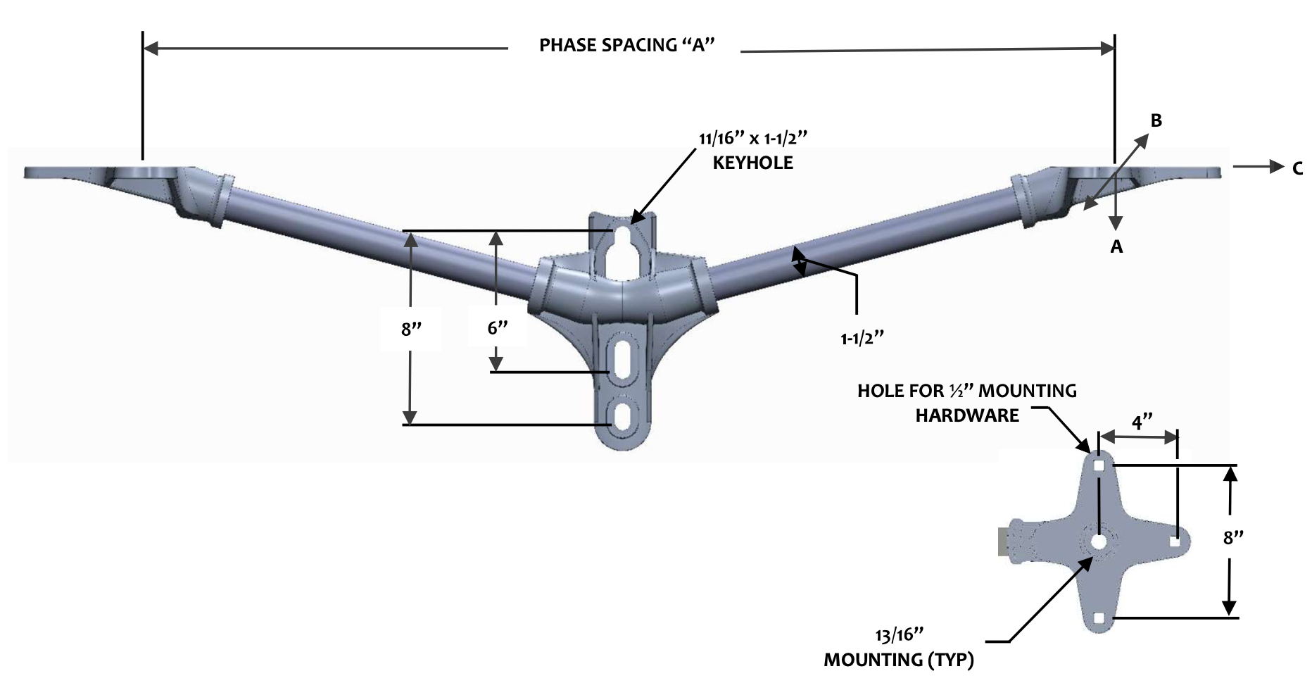 FLH2-1-36-C5 Double Phase 15° Cutout & Arrestor Bracket