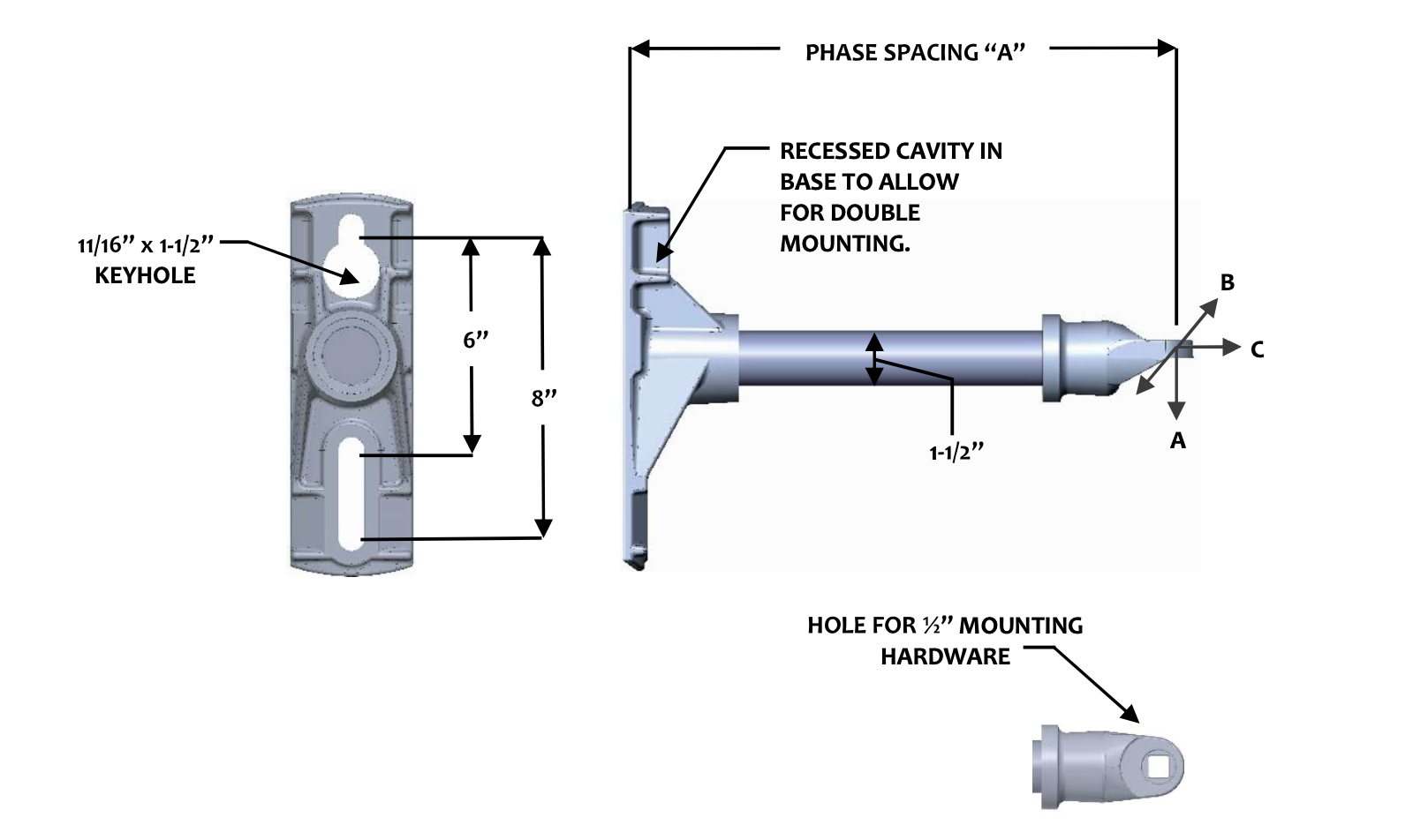 FLH0-1-12-C1 Single Phase 0° Cutout & Arrestor Bracket