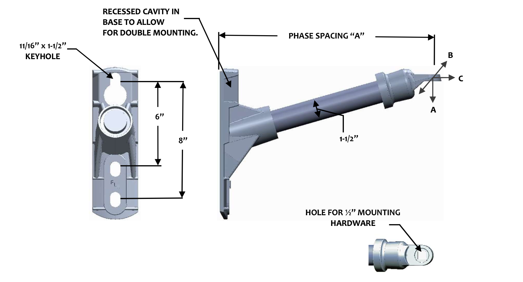 FLHR-1-12-C1 Single Phase 15° Cutout & Arrestor Bracket