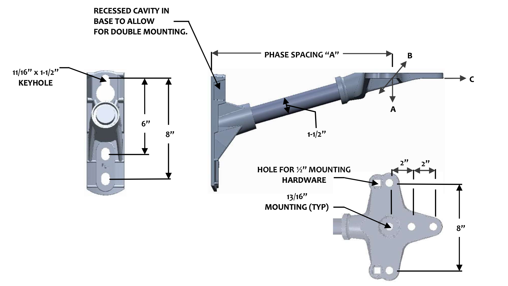 FLHR-1-12-C3 Single Phase 15° Cutout & Arrestor Bracket