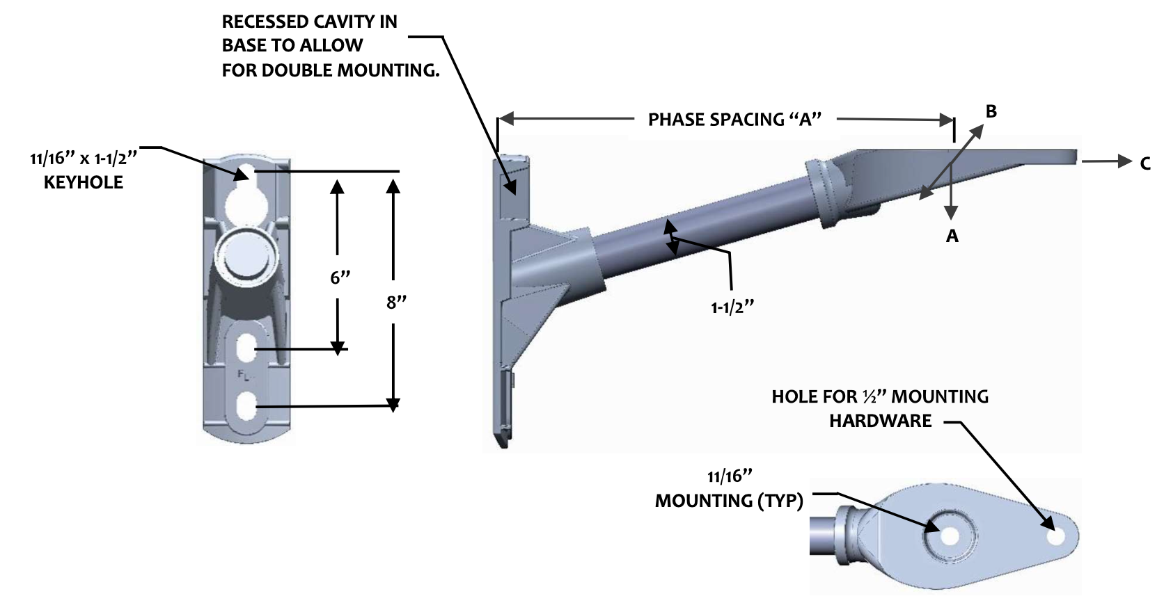 FLHR-1-12-C4 Single Phase 15° Cutout & Arrestor Bracket