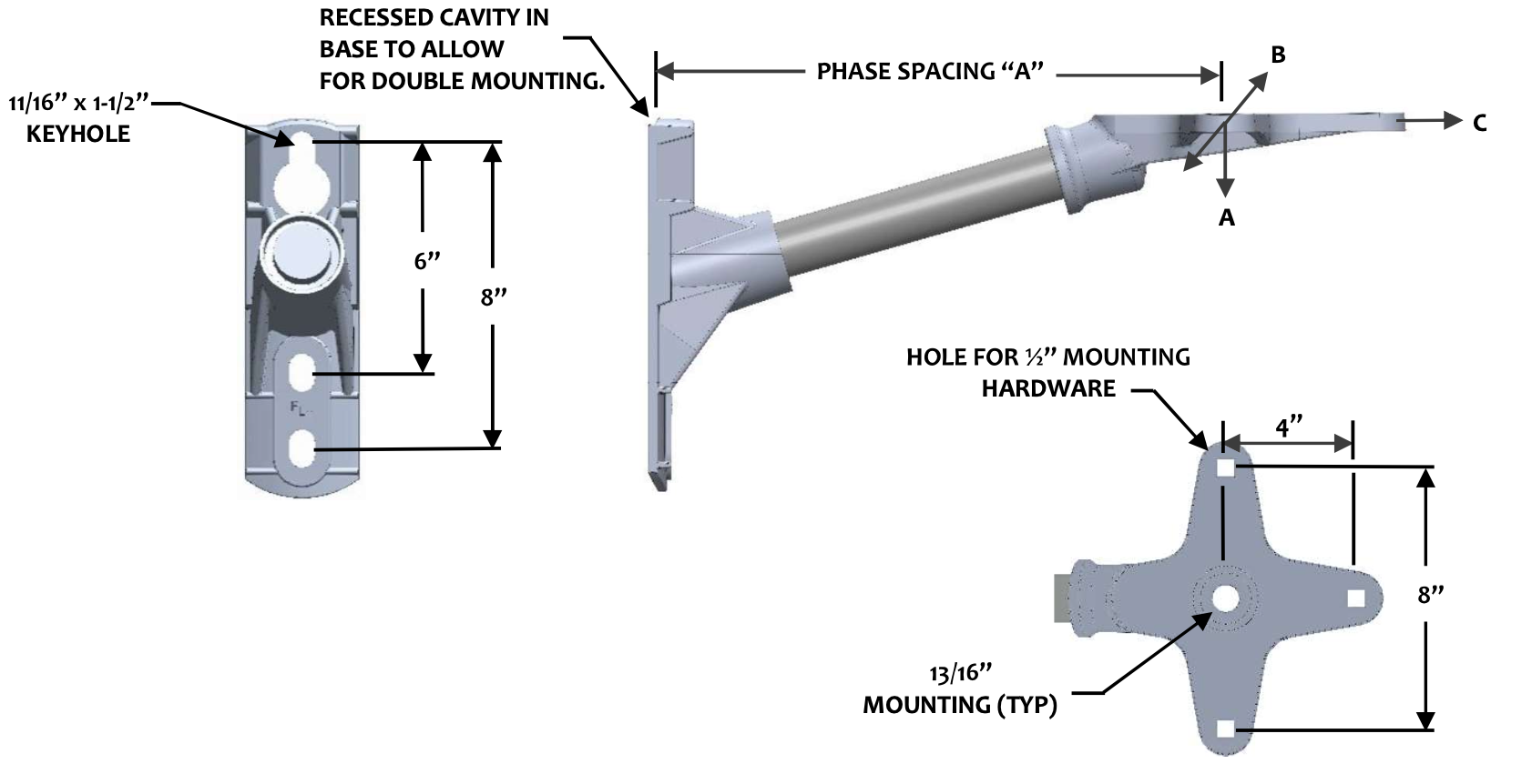 FLHR-1-12-C5 Single Phase 15° Cutout & Arrestor Bracket