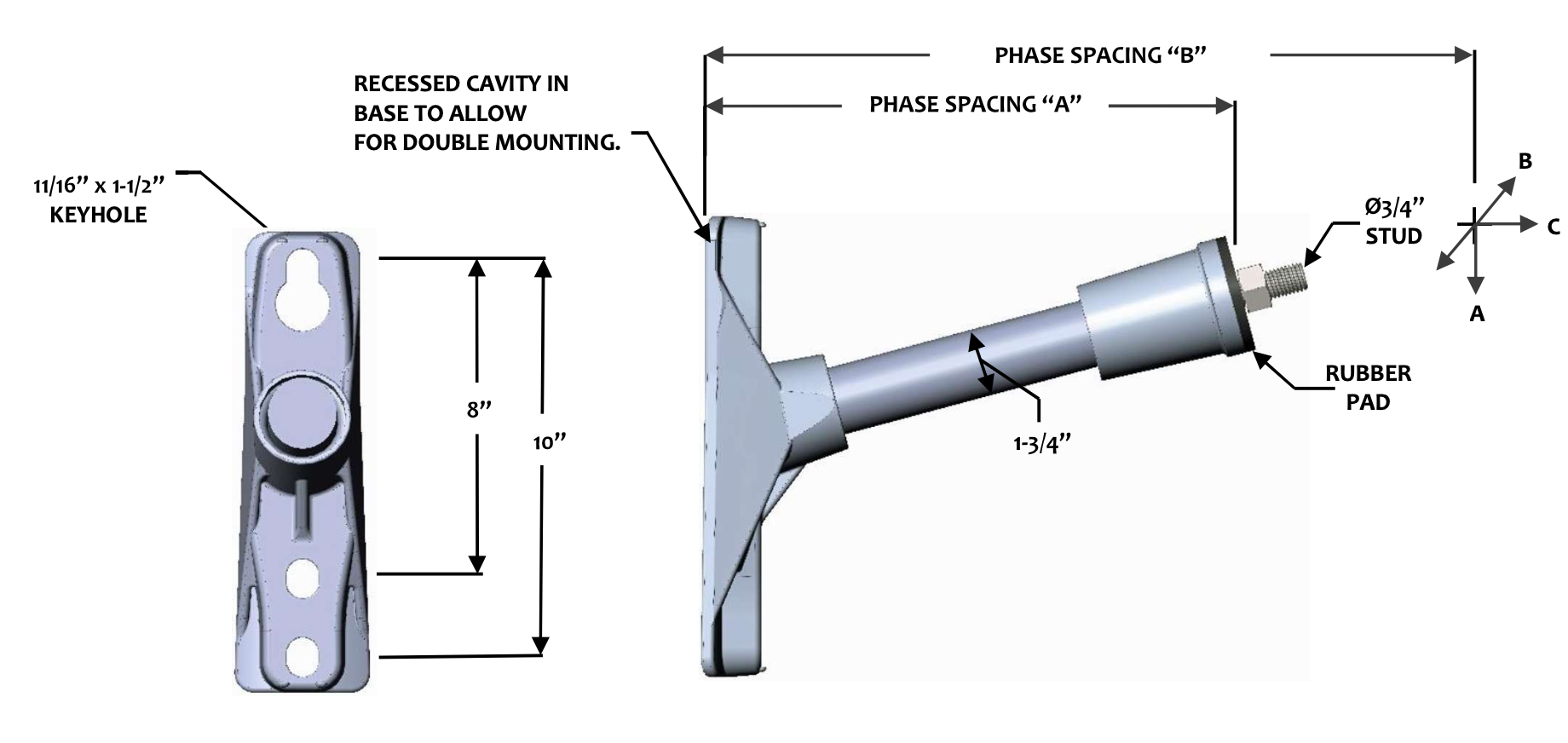 FLHR-2-10-PI Single Phase 15° Post Insulator Bracket