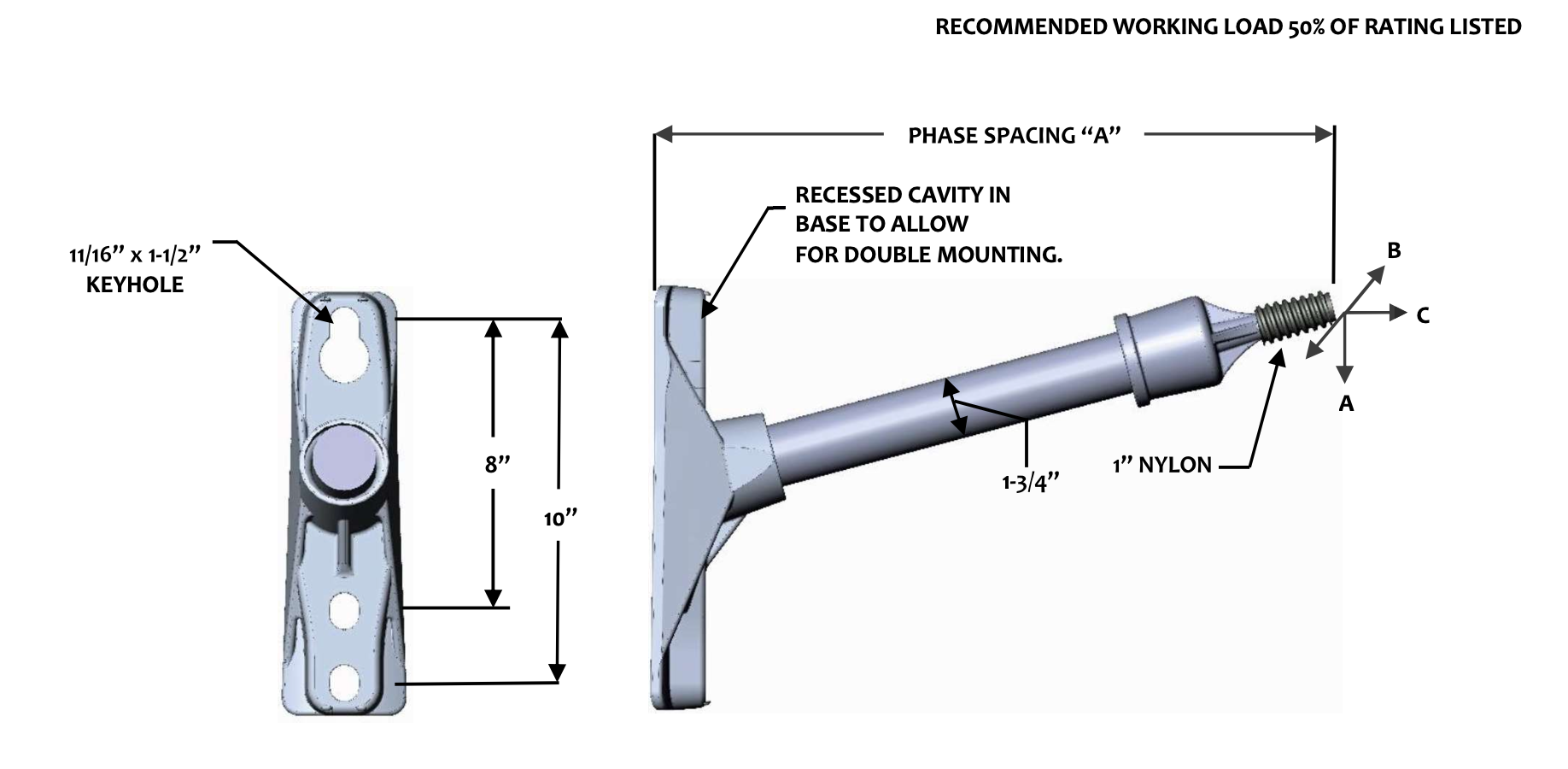 FLHR-2-18-S1 Single Phase 15° Straight Conductor Support Bracket