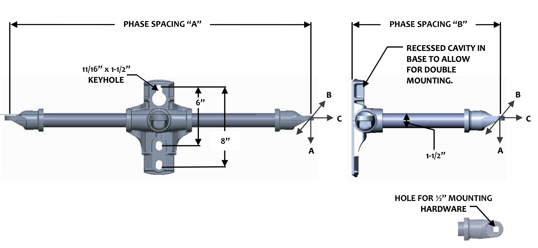 FLH30-1-3613-C1 Triple Phase 0° Cutout & Arrestor Bracket