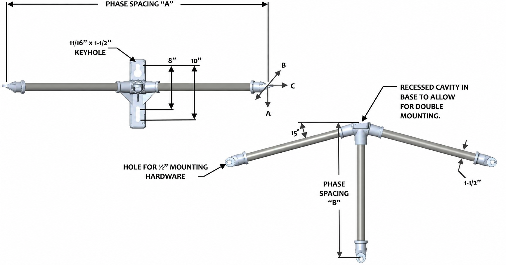 FLH3F-1-3613-C1 Triple Phase 0° front sweep Cutout & Arrestor Bracket