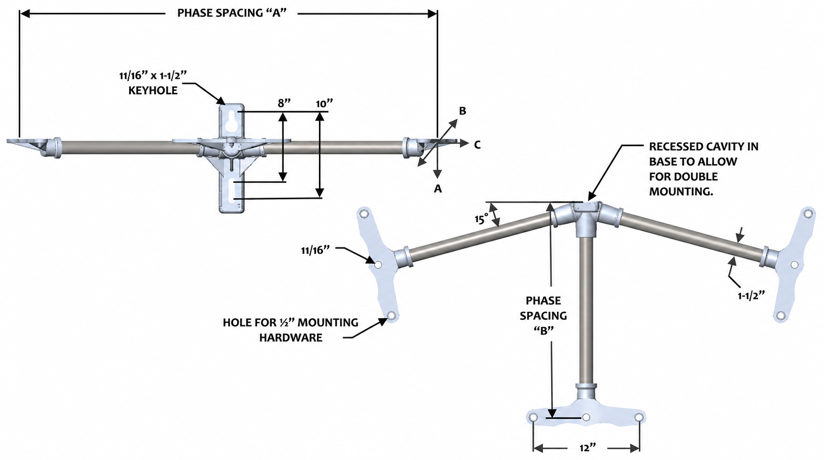 FLH3F-1-3613-C2 Triple Phase 0° front sweep Cutout & Arrestor Bracket