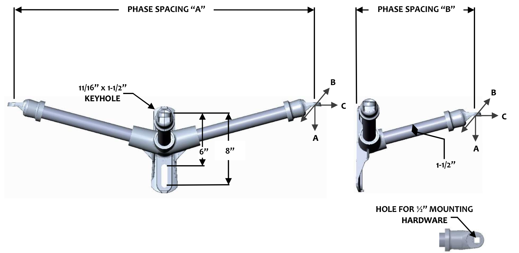 FLH3R-1-3613-C1 Triple Phase 15° Cutout & Arrestor Bracket