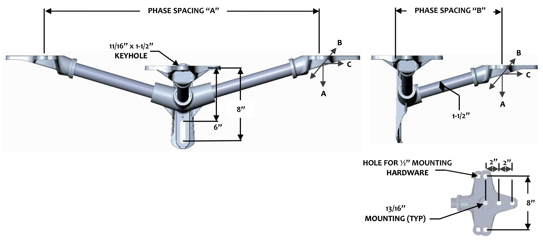 FLH3R-1-3613-C3 Triple Phase 15° Cutout & Arrestor Bracket