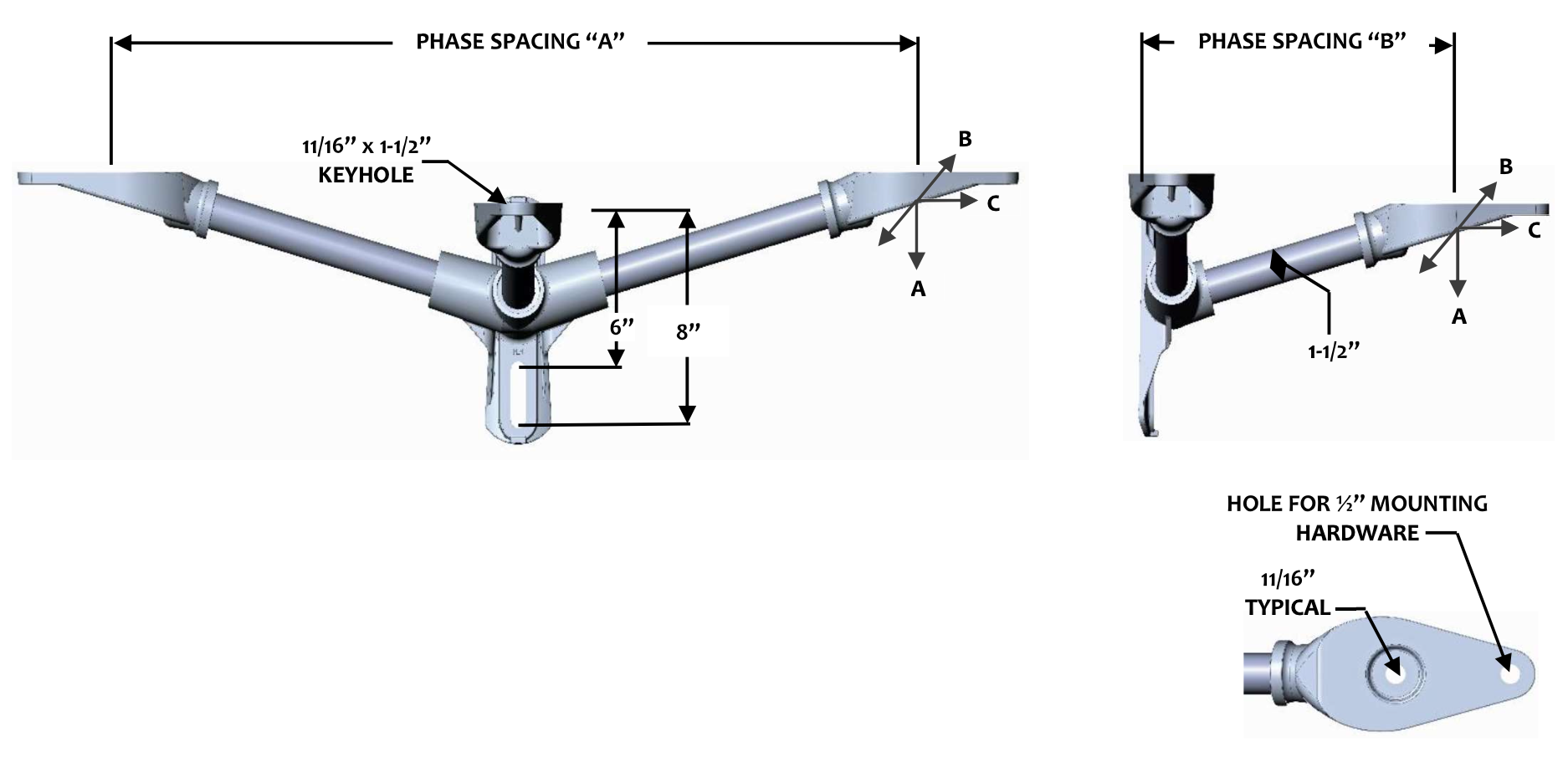FLH3R-1-3613-C4 Triple Phase 15° Cutout & Arrestor Bracket