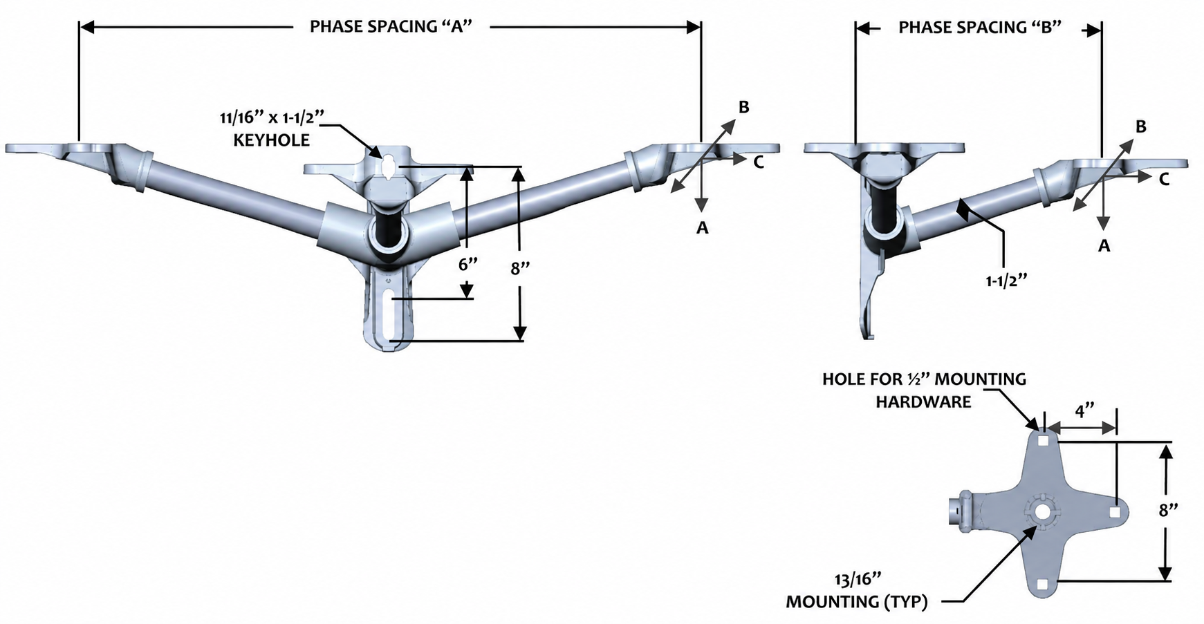 FLH3R-1-3613-C5 Triple Phase 15° Cutout & Arrestor Bracket
